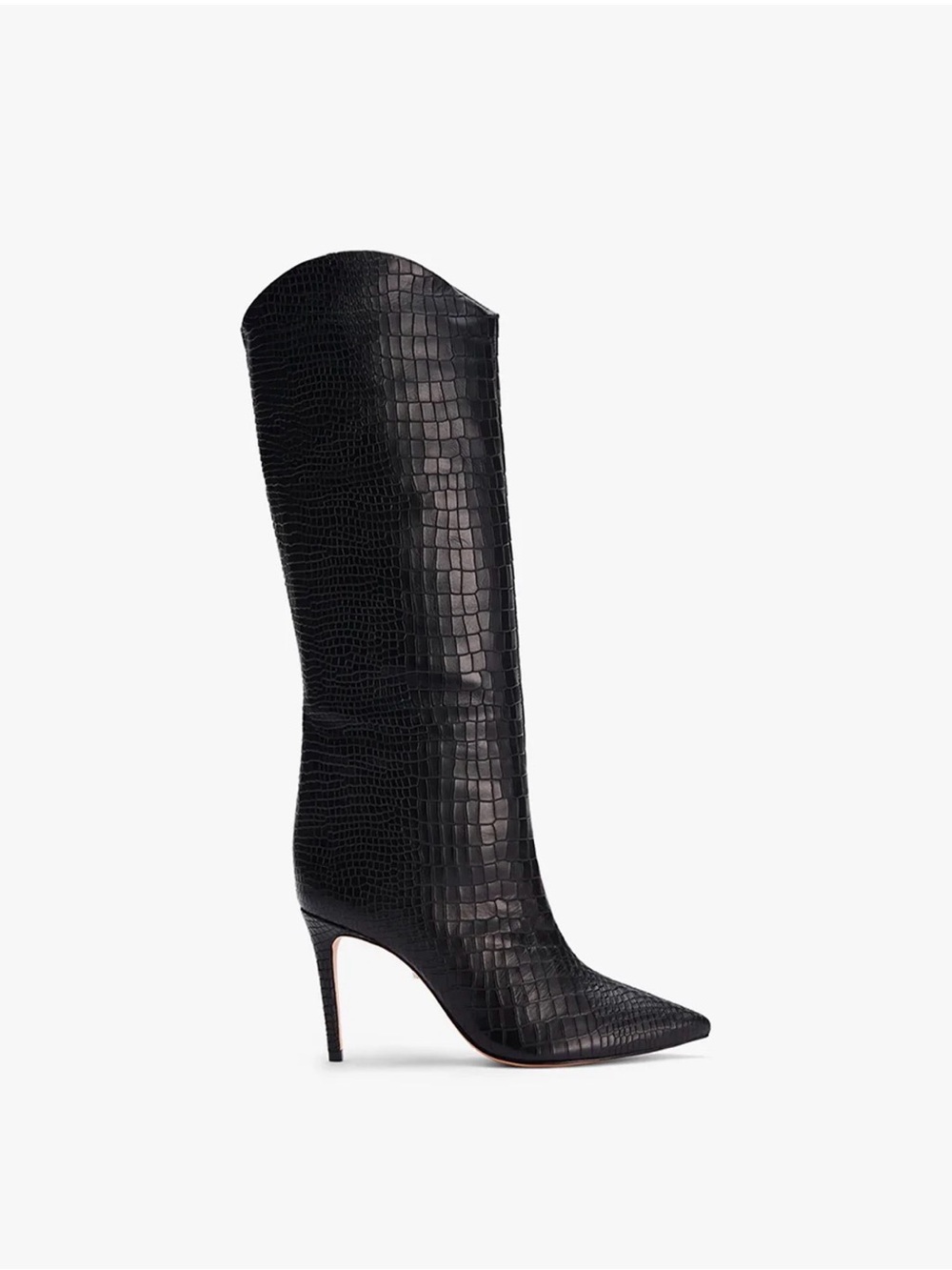 Schutz Black crocodile embossed leather tmaryanna knee stiletto boots 7.5